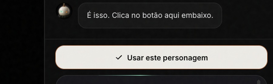 O botão Usar este personagem no fim da conversa