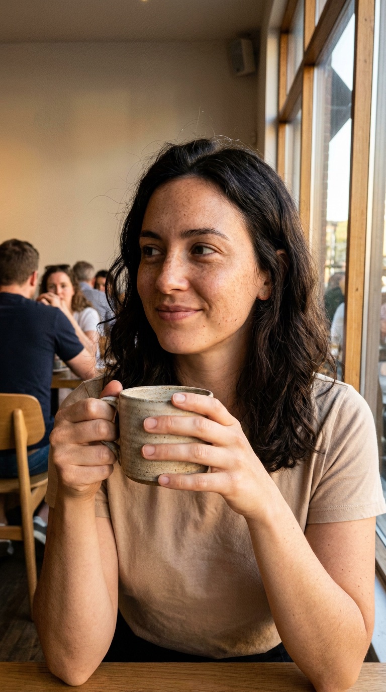 A foto que saiu sem a referência anexada: uma pessoa diferente da Lia, com cara de banco de imagens.